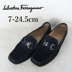 MK4652*Salvatore Ferragamo*サルヴァトーレ フェラガモ*レディースローファー*7-24.5cm*ネイビー