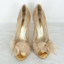 MK5040*Ggg your lovely shoes*オープントゥパンプス*22.5cm相当*ゴールド_画像2