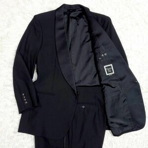 極美品 2XL ディオール シルク ウール100 タキシード スーツ セットアップ 黒 CD柄 総柄 Dior 絹 羊毛 ジャケット パンツ 上下 ブラック 3L