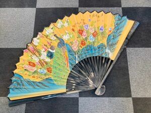 kmc10▼骨董 扇子 大きい 花鳥絵 インテリア 美術工芸品 年代物 お土産品 蔵出し品▼