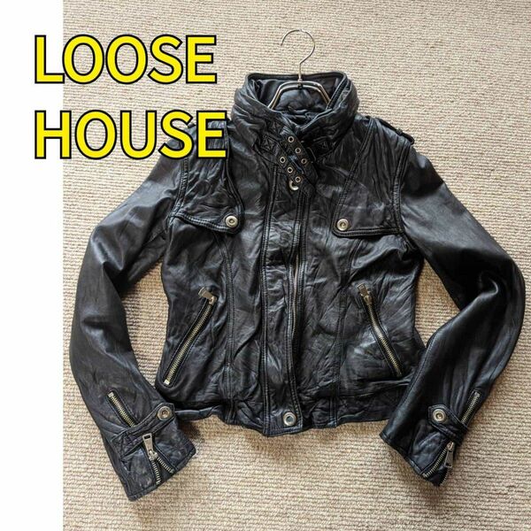 LOOSE HOUSE レザーライダースジャケット ブラック ルースハウス レザージャケット インポート ヴィンテージ ラムレザー