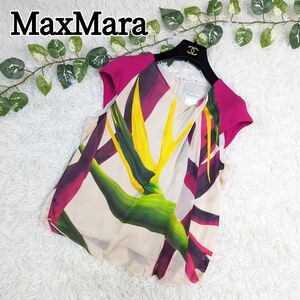 Max Mara マックスマーラー ボタニカル柄 シルク ブラウス 白タグ 花柄 カットソー フレンチスリーブ 花柄 白タグ