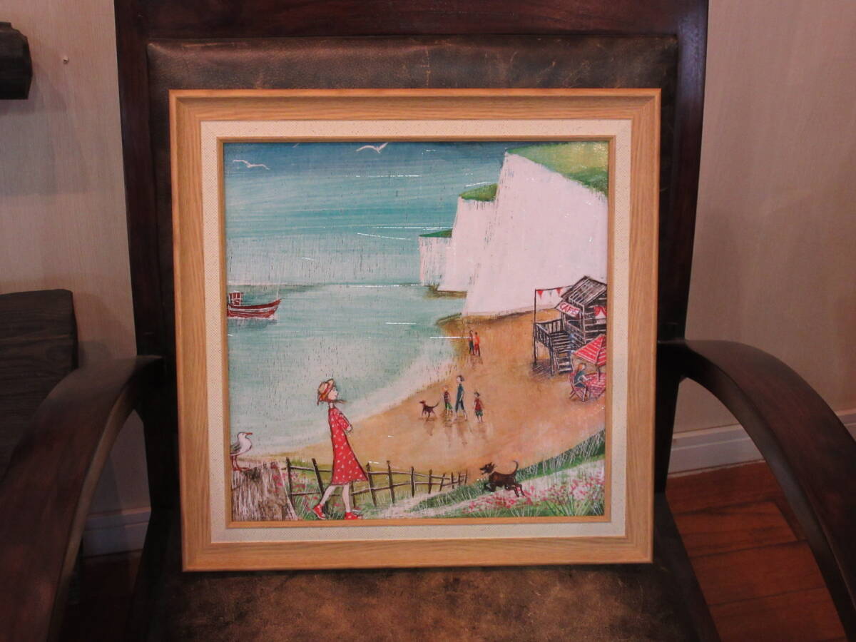 British Female Artist Painting ★Gel Art Frame Joe Lamb Clifftop Rumble [Landscape/Sea/Dog] Resin Frame ★Lightweight, furniture, interior, interior accessories, others