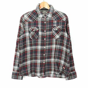 ディッキーズ シャツ 長袖 チェック柄 コットン トップス レディース Lサイズ ネイビー Dickies