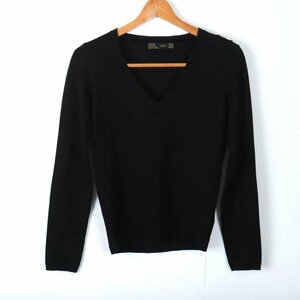 ザラ ニット セーター 長袖 Vネック ストレッチ トップス レディース USA Mサイズ ブラック ZARA