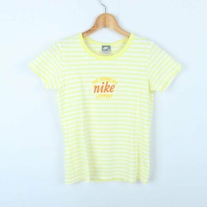 ナイキ 半袖Tシャツ ロゴT ボーダー柄 スポーツウエア レディース Mサイズ 黄×白 NIKE