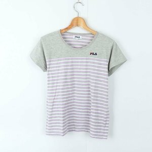 フィラ 半袖Tシャツ ボーダー柄 スポーツウエア レディース Mサイズ グレー×パープル FILA