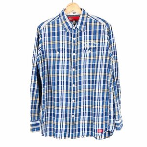 ディッキーズ シャツ 長袖 コットン100% チェック トップス メンズ Lサイズ ブルー Dickies