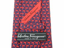 サルヴァトーレフェラガモ ブランドネクタイ ワイドタイ 動物柄 シルク イタリア製 メンズ ネイビー Salvatore Ferragamo_画像3