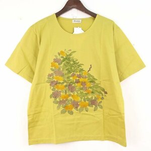 ボームピューレ Tシャツ 未使用 半袖 花柄 綿100％ 日本製 トップス レディース Mサイズ カーキ Baume Puie