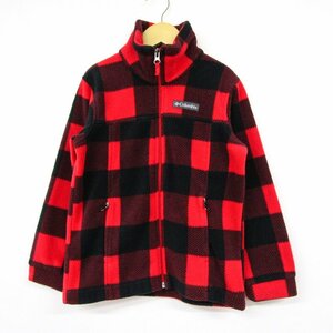  Colombia fleece jacket check pattern outer Kids for boy XS size red × black Columbia