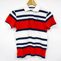 トミーヒルフィガー 半袖ポロシャツ ボーダー柄 キッズ 男の子用 M(8-10)サイズ レッド×ホワイト×ネイビー TOMMY HILFIGER_画像1