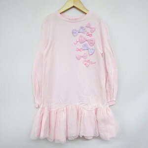 メゾピアノ 長袖ワンピース スウェット スエット リボン付き キッズ 女の子用 130サイズ ピンク mezzo piano