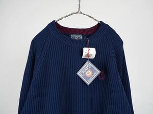 【デッドストック】90s RALPH LAUREN CHAPS コットン リブニットセーター M ネイビー ポロラルフローレン エンブレム 刺繍 USA ビンテージ