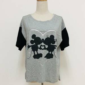 z1263 美品 UNIQLO ユニクロ Tシャツ ミッキー ミニー ディズニー プリント L グレー 黒 レディース 万能 ベーシックカジュアルスタイル