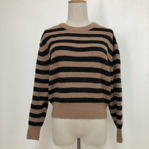 z1271 ZARA KNIT ザラ ニット 長袖 クロップド丈 S 黒 ブラウン ボーダー レディース ラフ デイリーユーズ ベーシックカジュアルスタイル