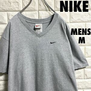 90s NIKE ナイキ　白タグ　Vネック半袖Tシャツ　刺繍ロゴ　メンズMサイズ