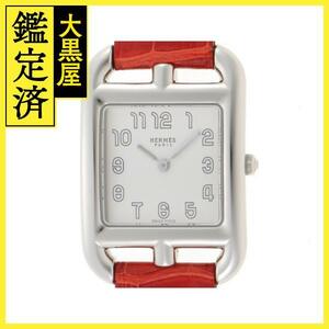 HERMES エルメス レディース時計 ケープコッドPM Wトゥール レッド シルバー文字盤 ステンレス アリゲーター CC1.210a【434】