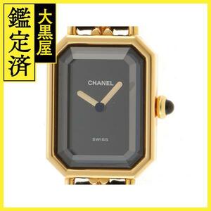 CHANEL シャネル 腕時計 プルミエールL H0001 ゴールドメッキ/革 ブラック文字盤 Lサイズ クオーツ【472】SJ