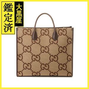 GUCCI　ジャンボGGトートバッグ　678839 UKMDG 2570　キャメル/エボニー　キャンバス/レザー　【437】