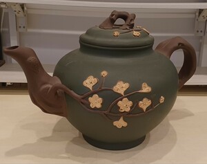 wE★16 大型 中国茶器 置物 朱泥 紫沙 高さ約30cm×約48cm インテリア 在銘 中国美術 貴重 珍品