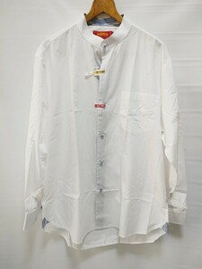 上海ブランド Shanghai tang シャンハイ・タン ノーカラーシャツ おしゃれなボタン 白 ホワイト XLサイズ クリーニング済み