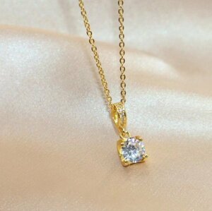 2連ダイヤCZ シンプル ゴールドネックレス necklace Gold Plated 18KGP 42