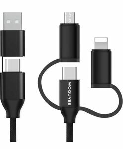 USBケーブル 3in1 充電ケーブル USB Type C ケーブル/マイクロusbケーブル/usb c ケーブル 3種類のコネクタ 3.0A急速充電 データ転送 1m/黒