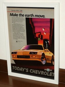 1985年 USA 洋書雑誌広告 額装品 Camaro IROC Z28 シボレー カマロ (A4size) / 検索用 GM Chevy 店舗 ガレージ ディスプレイ 看板 装飾 AD