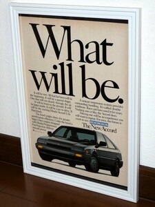 1985年 USA 80s 洋書雑誌広告 額装品 Honda Accord ホンダ アコード (A4size) / 検索用 店舗 ガレージ 看板 ディスプレイ AD 装飾 サイン