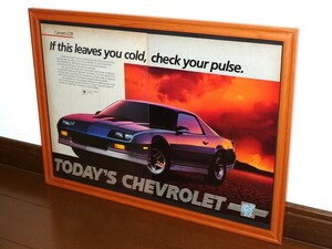 1985年 USA 80s 洋書雑誌広告 額装品 Chevrolet Camaro Z28 シボレー カマロ (A3size) / 検索用 店舗 看板 ガレージ ディスプレイ 装飾 AD