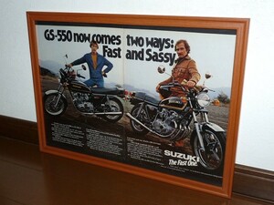 1978年 USA 70s 洋書雑誌広告 額装品 Suzuki GS550 スズキ (A3size) / 検索用 GS400 GS750 店舗 看板 ガレージ ディスプレイ 装飾 AD