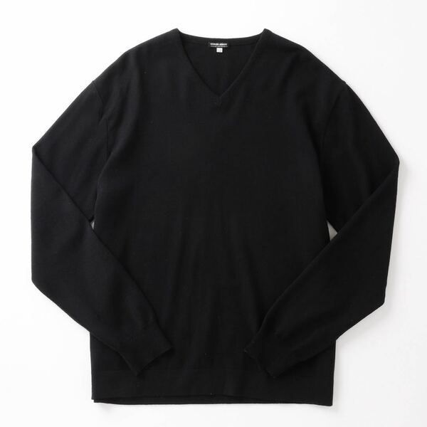 【美品】GIORGIO ARMANI knit sweater ジョルジオ アルマーニ 高級 ウール ニット セーター イタリア製 ブラック サイズ52 実寸L 定価18万