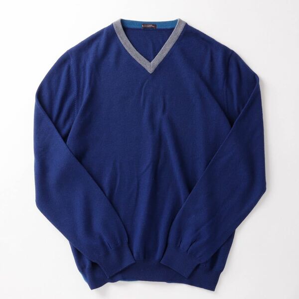 【未使用】BALLANTYNE Special knit sweater バランタイン ウール ニット Vネック セーター 定価8万 イタリア製 サイズ52 実寸L ブルー