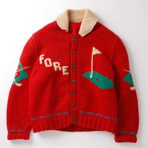 【極美品】50s special cowichan knit sweater 50年代 ヴィンテージ カウチン ニット セーター ハンドメイド ゴルフ USA製 実寸XL 赤