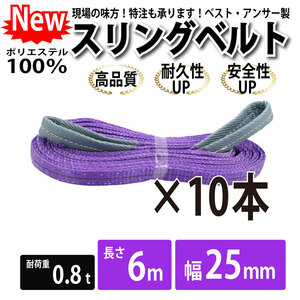 10本セット スリングベルト 6m 800kg 幅 25mm ベルトスリング 玉掛け 引っ越し 吊り具 荷重表 種類 運搬用ベルト 運搬用スリング 吊具