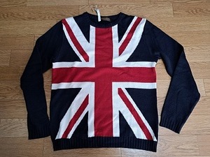 [ прекрасный товар ]BOYCOTT Union Jack вязаный свитер темно синий 
