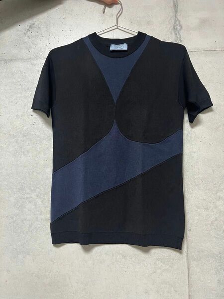 PRADA/パッチワーク風半袖ニット36 ネイビー　 Tシャツ