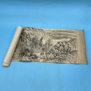 【B0087P016】希少 肉筆 水墨画 山水画 石田沈周 倣 呉仲圭/呉鎮 模写 中国美術 古美術 古物