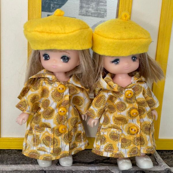 M2401 ミキちゃんマキちゃん ハンドメイド 服 リバティー イエロー 花柄 レインコート 着せ替え