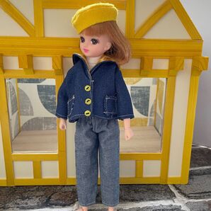 L2401 リカちゃん ブライス ハンドメイド 服 デニム Wマリンジャケット リバティ 花柄 イエロー
