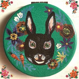 [nata Lee *rete] compact * mirror re grease black rabbit. hand-mirror Nathalie Lete France Paris retro kichu... rabbit 