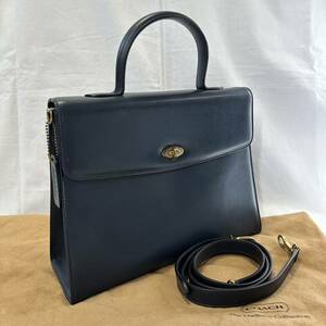 1円 【美品】OLD COACH オールドコーチ マディソンコレクション 2way ハンドバッグ ショルダーバッグ レザー 革 ターンロック 4414ネイビー