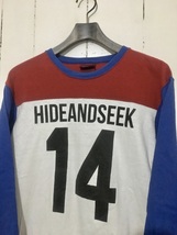 ☆Hide&Seek ハイドアンドシーク フットボールTシャツ 7分丈Tシャツ ラグラン M トリコロール 赤白青 ナンバリング 14_画像3