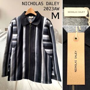 新品 2023AW ニコラス デイリー NICHOLAS DALEY L/S STRIPED ZIP POLO 長袖 ジップ ポロ M 定6.6万 メンズ 黒 ジャケット 62%off 送料無料