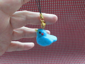 ★羊毛フェルト　鳥　ハンドメイド★青い鳥のストラップ