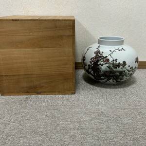 【ART-2552】1円スタート 花瓶 壺 骨董品 圓史 花の絵 詳細不明 コレクションアイテム 木箱付き 高さ約18.5㎝ 横約24㎝ 長期保管品 現状品