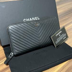 ★美品 付属品完備★CHANEL シャネル 長財布 Vステッチ ラウンドファスナー ラウンドジップ