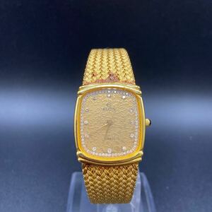 8 電池交換済み 稼動品 ELGIN エルジン FK282 金文字盤 スライド式ベルト 腕時計 ゴールドカラー クォーツ