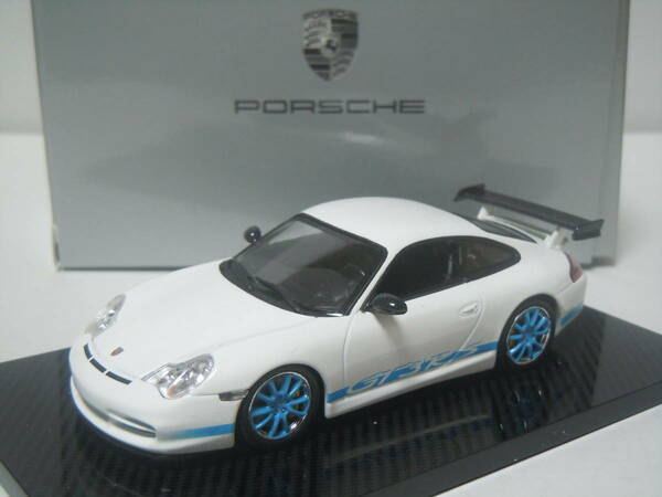 S=1/43☆PORSCHE特注PMA製 PORSCHE 911GT3RS(Typ 996):ポルシェ911GT3RS/996型(ホワイト/GT3RSライトブルーライン)絶版・希少・未使用品！